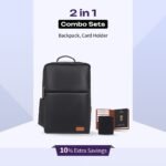 2 in 1 Combo Set of Backpack & RFID Card Holder in Black Colour