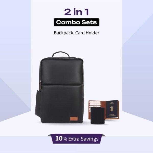 2 in 1 Combo Set of Backpack & RFID Card Holder in Black Colour