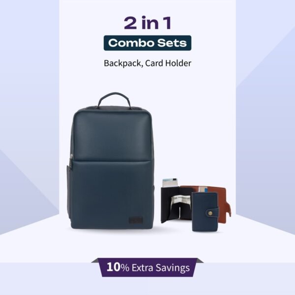 2 in 1 Combo Set of Backpack & RFID Card Holder in Blue Colour