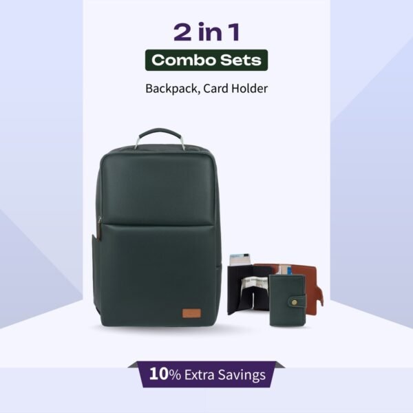 2 in 1 Combo Set of Backpack & RFID Card Holder in Green Colour