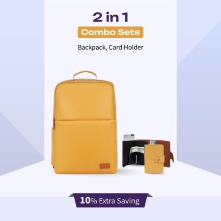 2 in 1 Combo Set of Backpack & RFID Card Holder in Yellow Colour